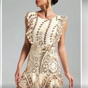 Chic Cream and Brown Floral Mini Dress